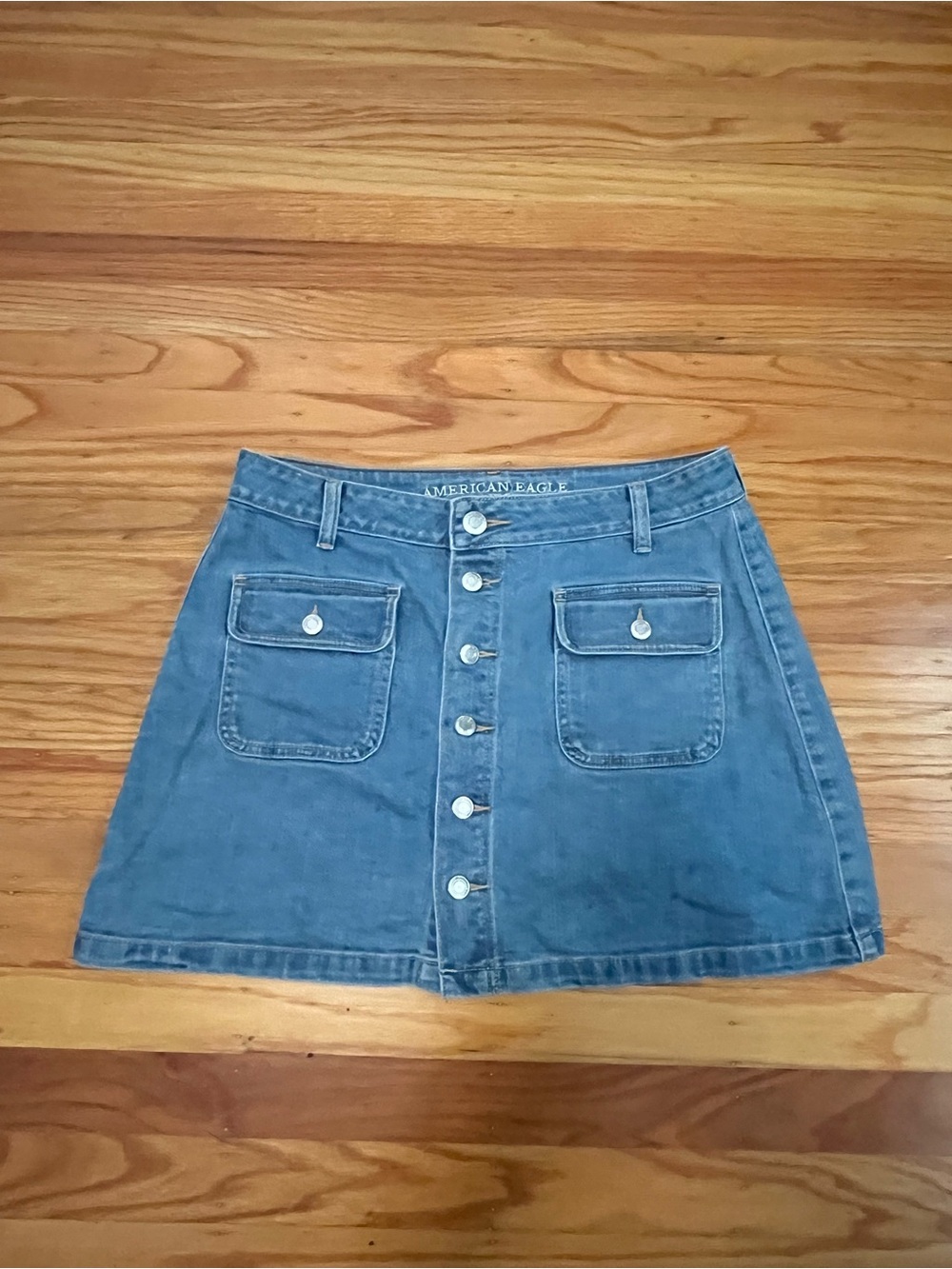 American Eagle Outfitters Medium Blue Denim Button-Front Mini Skirt